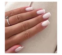 Uñas Postizas 24Pcs Nude White French Fake Nail Short Square Nail Tips Fashion Wearable False Nails with Glue Simple Full Cover Press on Nails(Color5)
