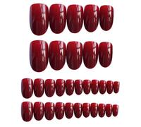 Uñas Postizas 24pcs/Set Gorgeous Wine Red False Nails With Glue Middle Long Round Head Full Nail Tips Finished Fake Nail artificial nails