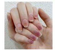 Uñas Postizas 24Pcs Shiny Press on Fake Nails Dark Pink Square Short Gel Cover False Fingernails Manicure Art Tips for Women and Girl(Color12)