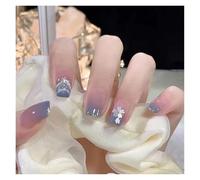 Uñas Postizas 24Pcs Shiny Press on Fake Nails Dark Pink Square Short Gel Cover False Fingernails Manicure Art Tips for Women and Girl(Color3)