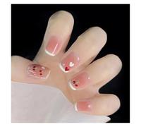 Uñas Postizas 24Pcs Shiny Press on Fake Nails Dark Pink Square Short Gel Cover False Fingernails Manicure Art Tips for Women and Girl(Color36)