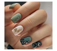 Uñas Postizas 24pcs Short Round False Nails French Blue Sparkling Pearl White Wavy Love Heart Full Cover Detachable Press On Nail Tips(Color31)