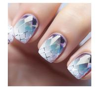 Uñas Postizas 24pcs Short Round False Nails French Blue Sparkling Pearl White Wavy Love Heart Full Cover Detachable Press On Nail Tips(Color13)