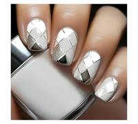 Uñas Postizas 24pcs Short Round False Nails French Blue Sparkling Pearl White Wavy Love Heart Full Cover Detachable Press On Nail Tips(Color16)