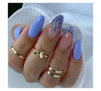 Uñas Postizas 24Pcs Short Round Head False Nails Glitter Pink Almond Fake Nails French Full Cover Press on Nails Wearable Nail Tips Manicure(Color3)