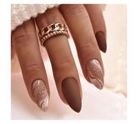 Uñas Postizas 24Pcs Short Round Head False Nails Glitter Pink Almond Fake Nails French Full Cover Press on Nails Wearable Nail Tips Manicure(Color10)