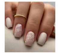 Uñas Postizas 24pcs Short Square French False Nails Purple Flower Gradient Fake Nails Full Cover Fake Nails Detachable Press on Nail Tips(05)