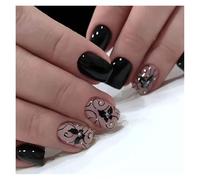 Uñas Postizas 24pcs Short Square French False Nails Purple Flower Gradient Fake Nails Full Cover Fake Nails Detachable Press on Nail Tips(07)