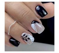 Uñas Postizas 24pcs Short Square French False Nails Purple Flower Gradient Fake Nails Full Cover Fake Nails Detachable Press on Nail Tips(06)