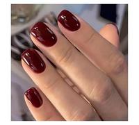 Uñas Postizas 24Pcs Solid Color Wine Red Design Fake Nail Short Square Press on False Nails Simple Detachable Finished Full Cover Nail Tips(Color1)