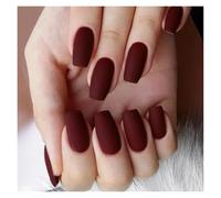 Uñas Postizas 24Pcs Solid Color Wine Red Design Fake Nail Short Square Press on False Nails Simple Detachable Finished Full Cover Nail Tips(Color2)