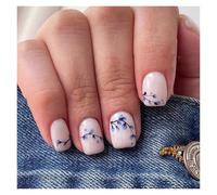 Uñas Postizas 24pcs Square False Nails White Simple French Floral Design Fake Nials Full Cover Press on Nails DIY Detachable Nail Tips(Color11)
