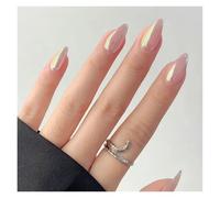 Uñas Postizas 24pcs Stiletto Aurora Fake Nails Set Press On Short Almond Nails Wearable False Nails With Glitter Designs Full Cover Nail Tips(Style1)