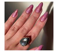 Uñas Postizas 24pcs Stiletto Aurora Fake Nails Set Press On Short Almond Nails Wearable False Nails With Glitter Designs Full Cover Nail Tips(Style5)