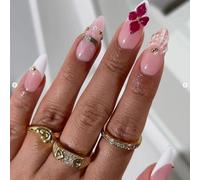 Uñas postizas a presión con detalles dorados y uñas florales 3D, diseño de gotas de agua para uso diario, diseño de concha dorada Unguis Art