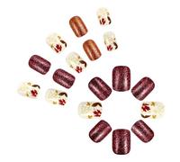 Uñas postizas a presión con diseño de hojas de arce para Acción de Gracias, cortas, cuadradas, para otoño e invierno, 24 piezas de uñas cuadradas cortas