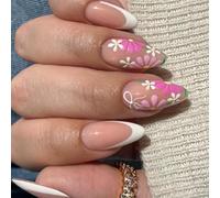 Uñas postizas a presión con forma de almendra, brillantes, cubiertas completas, pegamentos acrílicos falsos en uñas postizas