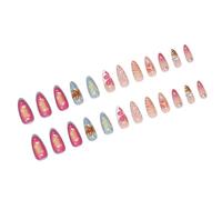 Uñas postizas a presión con forma de almendra con diseño de concha de mar, estilo francés, uñas postizas de cobertura completa para mujer, reutilizables y de fácil aplicación, perfectas para fiestas