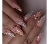 Uñas postizas a presión con forma de almendra francesa con forma de gotas de agua, materiales ABS, no se necesitan herramientas para mujeres, uso diario, elegantes uñas postizas con forma de almendra