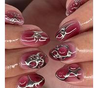 Uñas postizas a presión con forma de almendra, uñas acrílicas con diamantes de imitación, 24 unidades, uñas adhesivas para mujeres y niñas