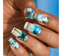 Uñas postizas a presión con forma de ataúd y brillantes para árbol de cocos, cubiertas completas, pegamentos acrílicos falsos en las uñas para mujer, transparentes