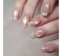 Uñas postizas a presión con purpurina brillante, ojo de gato, acrílico, gel pulido, 24 piezas de uñas postizas a presión