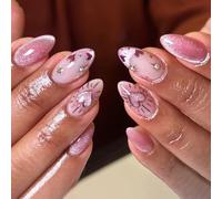 Uñas postizas a presión con purpurina brillante, uñas postizas adhesivas en forma de ojos de gato, acrílico de gel pulido, 24 unidades