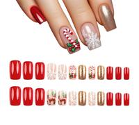 Uñas postizas a presión, con reverso autoadhesivo, con patrones de de copo de nieve, uñas postizas de Navidad, para mujeres, belleza, carnaval, diaria, hogar, salón, cita, oficina, evento