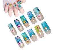 Uñas postizas a presión cortas - Adaptación natural y reutilizables - Diseño creativo azul para viajes, fiestas y niñas