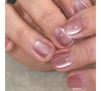 Uñas postizas a presión de gel acrílico pulido con purpurina brillante en forma de ojo de gato, 24 unidades