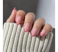 Uñas postizas a presión de San Valentín, diseño de almendra, uñas postizas brillantes, uñas postizas de cobertura completa, uñas acrílicas artificiales, 24 unidades, 12 tamaños