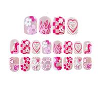 Uñas postizas a presión de San Valentín, diseño de almendra, uñas postizas brillantes, uñas postizas de cobertura completa, uñas acrílicas artificiales, 24 unidades, 12 tamaños