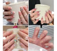 Uñas postizas a presión hechas a mano, reutilizables, cortas, largas, medianas, con punta francesa, 10 unidades con pestañas adhesivas de gelatina, caja de almacenamiento de archivos (elige 4 juegos