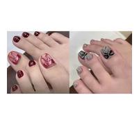 Uñas postizas a presión para los pies, punta francesa corta cuadrada (48 unidades, 12 tamaños)