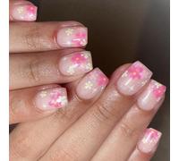 Uñas postizas a presión, punta francesa, diseño de puntas cuadradas, acrílico artificial, cobertura completa, acrílico, falso en uñas, ataúd, almendra, punta francesa