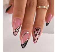 Uñas postizas a presión reutilizables de ABS, multicolor, fáciles de ajustar, 24 unidades, líneas francesas, diseño de leopardo
