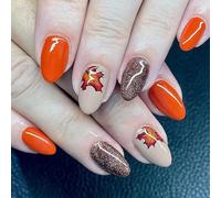 Uñas postizas acrílicas a presión con hojas de arce caídas, para Acción de Gracias, uñas postizas para mujer, uñas postizas de cobertura completa