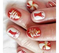 Uñas postizas acrílicas a presión de Navidad, uñas artificiales cortas cuadradas para mujeres y niñas, 24 unidades