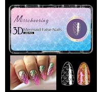 Uñas postizas acrílicas transparentes a presión con diseño de sirenas, para regalo