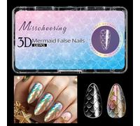 Uñas postizas acrílicas transparentes a presión con diseño de sirenas, para regalo