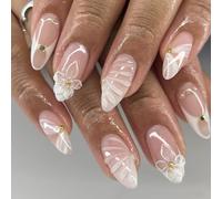 Uñas Postizas Artísticas De Almendra Diseño Floral ABS Reutilizable Sin Salón Oficina Evento Social Uñas Artificiales Listas