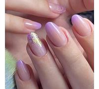 Uñas postizas brillantes a presión con forma de almendra, 12 tamaños, 24 unidades, puntas francesas para decoración artística, diseño de uñas postizas