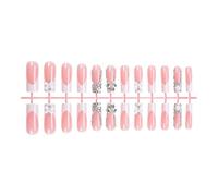 Uñas Postizas Brillantes Barra Acrílica Artificial Cuadrada Larga Con Diseños De Lazo Decoración De Uñas 24 Uds.