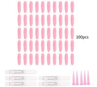 Uñas postizas brillantes de cobertura total, manicura francesa stiletto con pestañas adhesivas, 100 piezas tamaño M, color rosa claro, uñas p