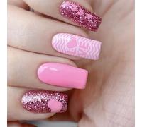 Uñas postizas con corazón de amor para San Valentín, cubiertas completas para pegar, cuadradas, accesorios de manicura para invierno, tamaño mediano, cuadrado, falso corazón de amor, para