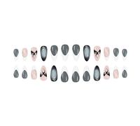 Uñas postizas con diseño de llama de ojo de gato, estilo francés, forma brillante, prensas en 24 piezas, diseño gótico dorado, varios tamaños, francés, blanco, gótico a presión