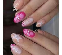 Uñas postizas con forma de gotas de agua con estampado animal degradado, decoración de estrellas, aplicación rápida para principiantes, uñas ovaladas cortas a presión, diseño de leopardo
