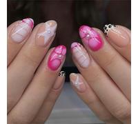 Uñas postizas con forma de gotas de agua con estampado animal Ombres Brillos Decoraciones de estrellas Aplicación rápida para principiantes Perlas florales de estrella Uñas postizas ovaladas