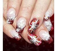 Uñas Postizas Con Temática Navideña 24 Piezas De ABS Diseño Punta Con Purpurina Roja Francesa Fácil Aplicar Para Mujeres Fiesta Arte Nieve Rojo Prensa En Las