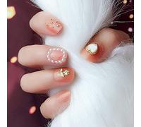 Uñas postizas Corazón de oro rosa Flor pequeña Uñas postizas decorativas Presione sobre parche Temperamento Cabeza cuadrada desmontable Puntas de uñas terminadas